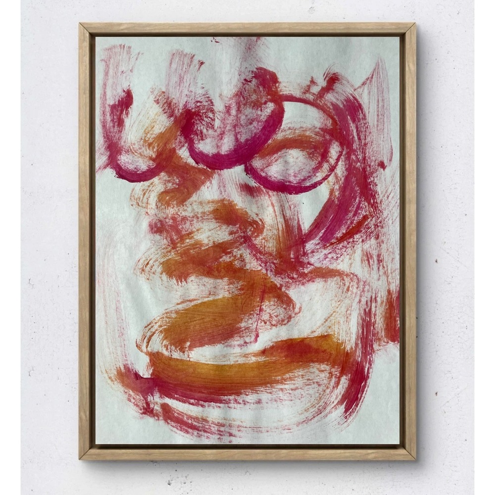 Original Abstract Expressionist Painting Red Orange Gestural Art on Paper 8.5x11